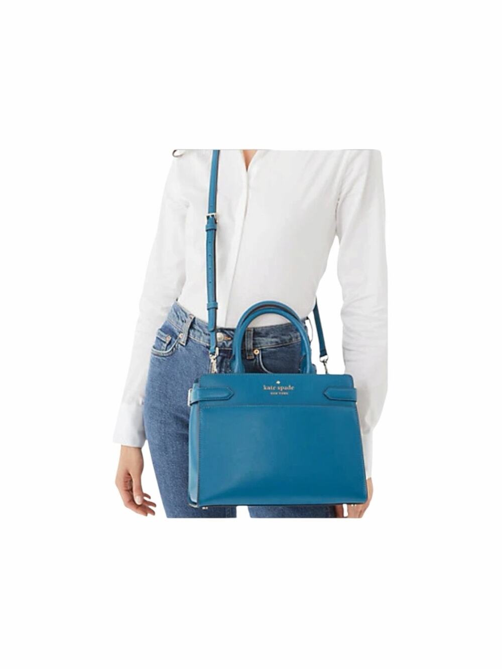 Kate Spade Staci Medium Satchel Dark Peacock Saffiano Leather Crossbody Bag